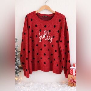 Adrienne Vittadini Jolly Red Polka Dot Holiday Sweater 1X